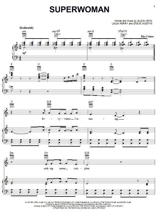 Alicia Keys Superwoman sheet music notes and chords. Download Printable PDF.