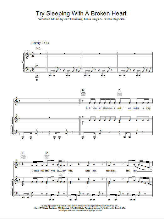 Alicia Keys Try Sleeping With A Broken Heart sheet music notes and chords. Download Printable PDF.