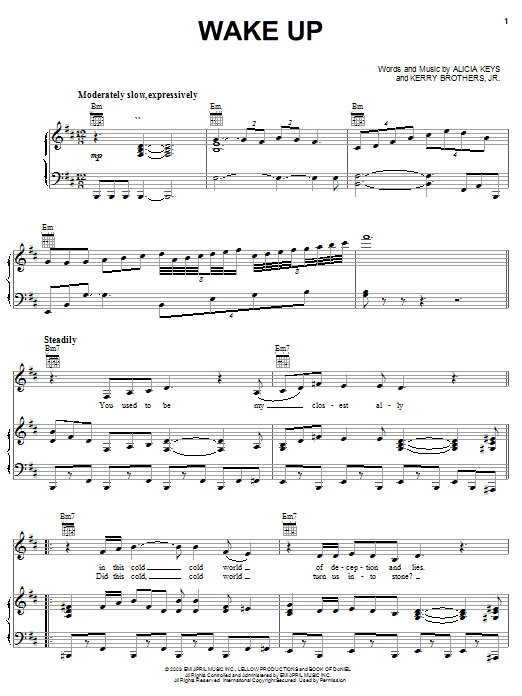 Learn to play Alicia Keys Wake Up sheet music for Piano, Vocal & Guitar Chords (Right-Hand Melody) in minutes. Price: 7.8900$ Alicia Keys Wake Up sheet music notes and chords arranged for Piano, Vocal & Guitar Chords (Right-Hand Melody)