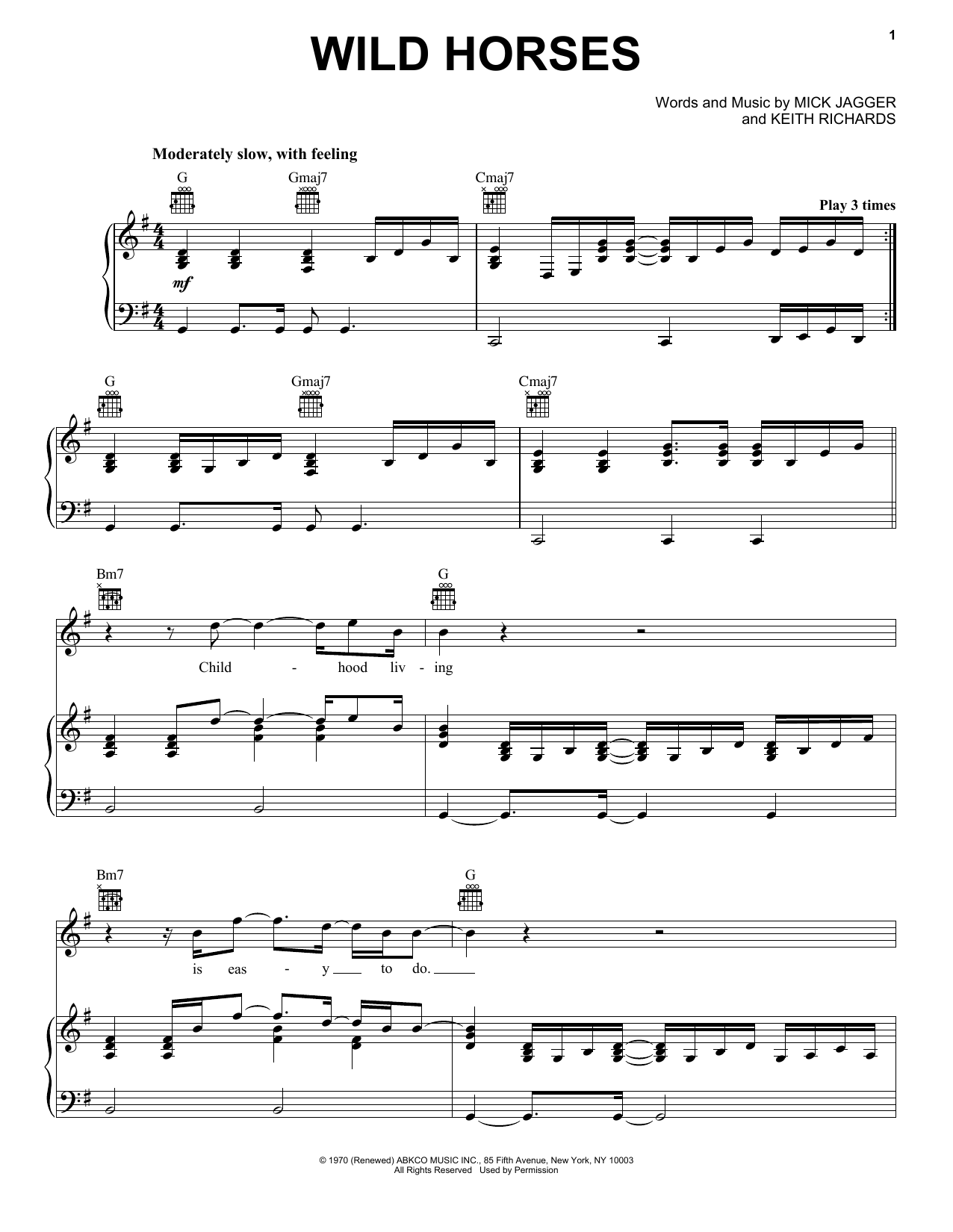 Alicia Keys Wild Horses sheet music notes and chords arranged for Piano, Vocal & Guitar Chords (Right-Hand Melody)