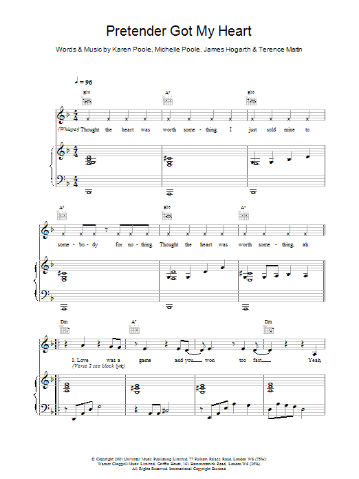 Learn to play Alisha's Attic Pretender Got My Heart sheet music for Piano, Vocal & Guitar Chords in minutes. Price: 7.8900$ Alisha's Attic Pretender Got My Heart sheet music notes and chords arranged for Piano, Vocal & Guitar Chords