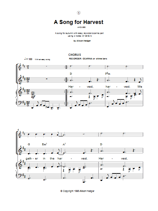 Learn to play Alison Hedger A Song For Harvest sheet music for Piano, Vocal & Guitar Chords in minutes. Price: 7.8900$ Alison Hedger A Song For Harvest sheet music notes and chords arranged for Piano, Vocal & Guitar Chords