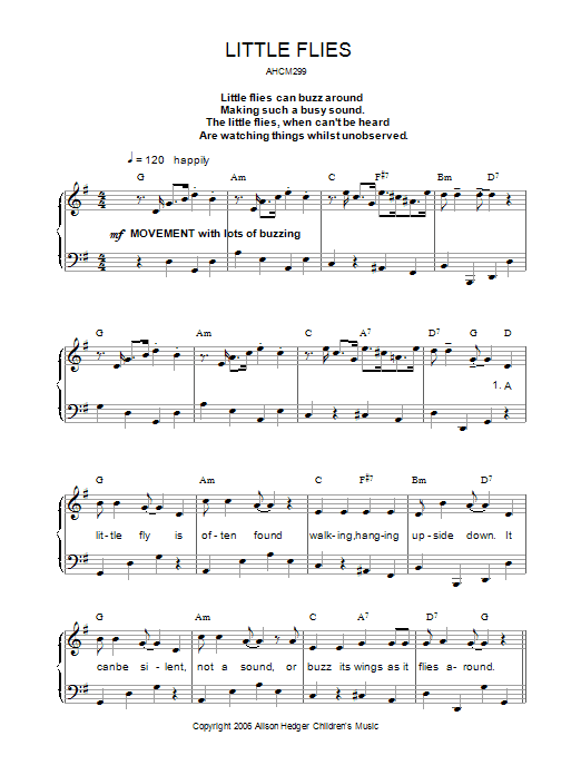 Learn to play Alison Hedger Little Flies sheet music for Piano, Vocal & Guitar Chords in minutes. Price: 7.8900$ Alison Hedger Little Flies sheet music notes and chords arranged for Piano, Vocal & Guitar Chords