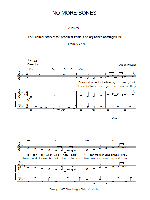 Learn to play Alison Hedger No More Bones sheet music for Piano, Vocal & Guitar Chords in minutes. Price: 7.8900$ Alison Hedger No More Bones sheet music notes and chords arranged for Piano, Vocal & Guitar Chords