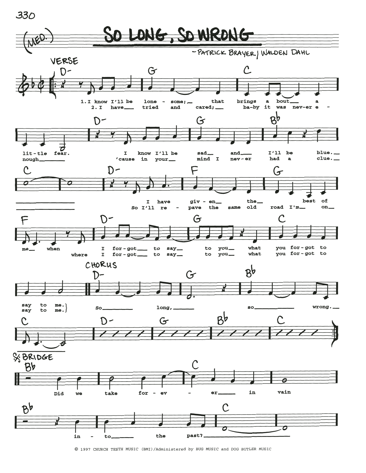 Alison Krauss So Long, So Wrong sheet music notes and chords arranged for Real Book – Melody, Lyrics & Chords