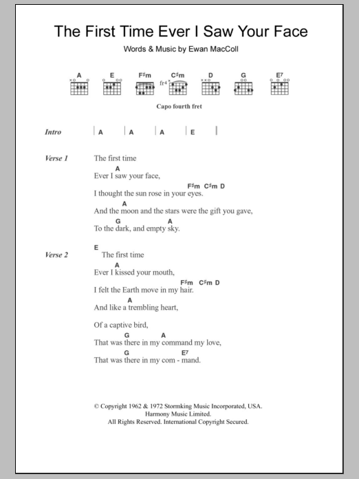 Alison Moyet The First Time Ever I Saw Your Face sheet music notes and chords. Download Printable PDF.