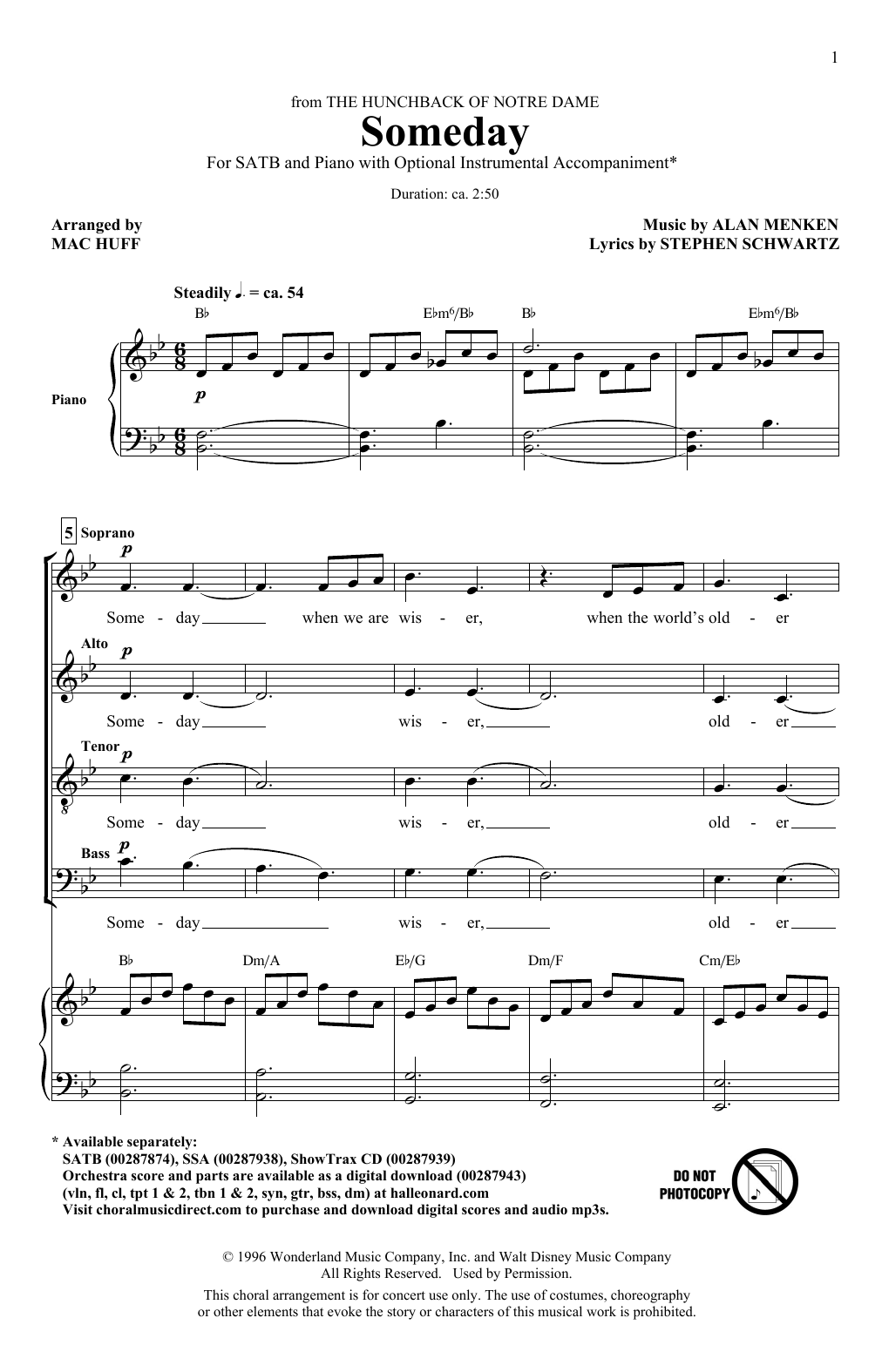 All-4-One Someday (from Walt Disney's The Hunchback Of Notre Dame) (arr. Mac Huff) sheet music notes and chords. Download Printable PDF.