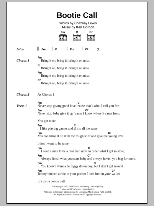 All Saints Bootie Call sheet music notes and chords. Download Printable PDF.