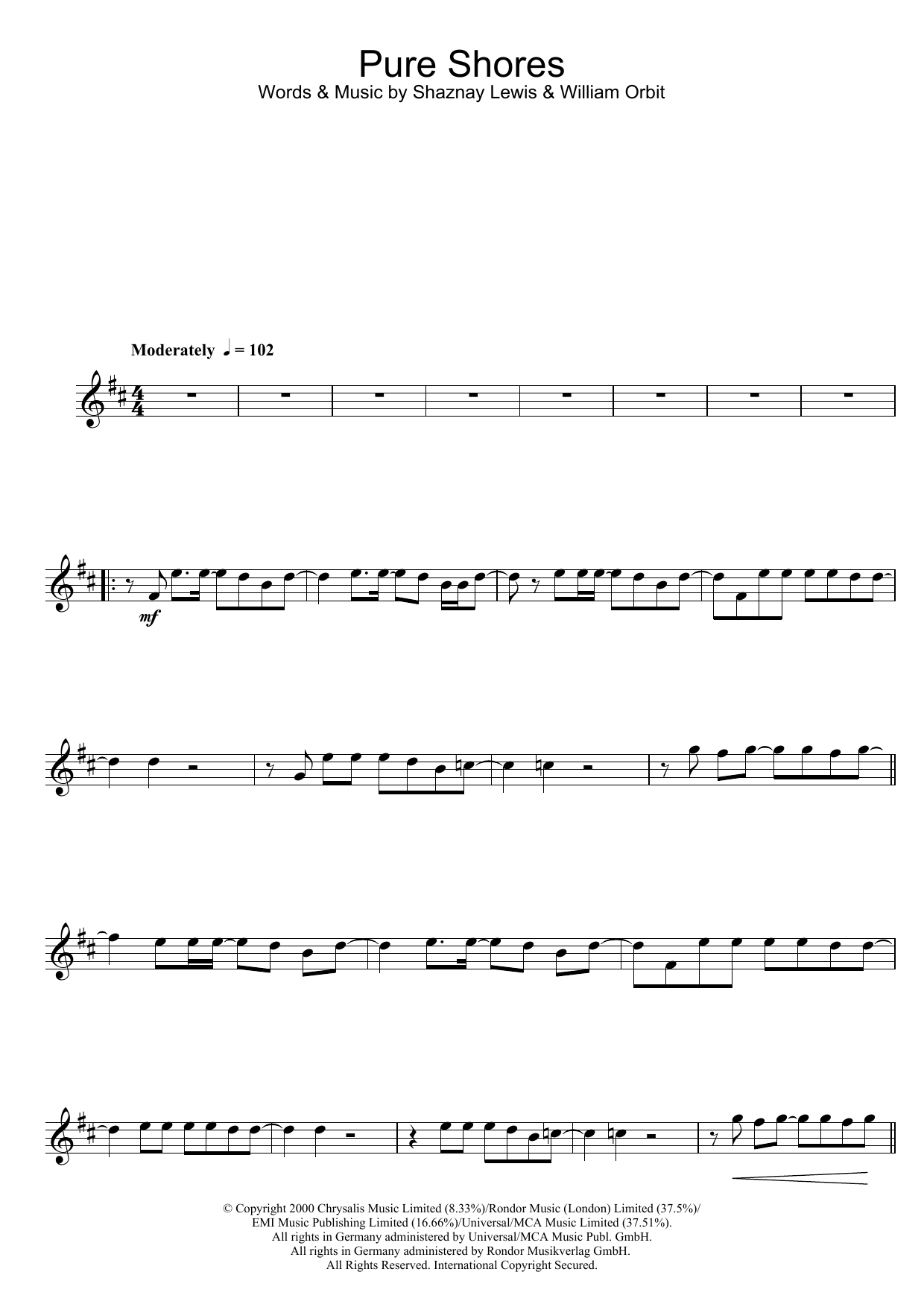 All Saints Pure Shores sheet music notes and chords. Download Printable PDF.