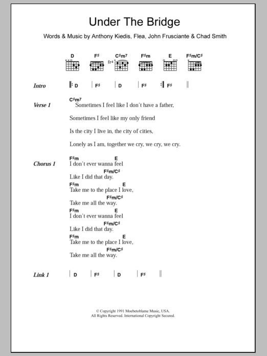 All Saints Under The Bridge sheet music notes and chords arranged for Piano, Vocal & Guitar Chords