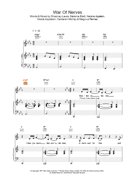 All Saints War Of Nerves sheet music notes and chords. Download Printable PDF.