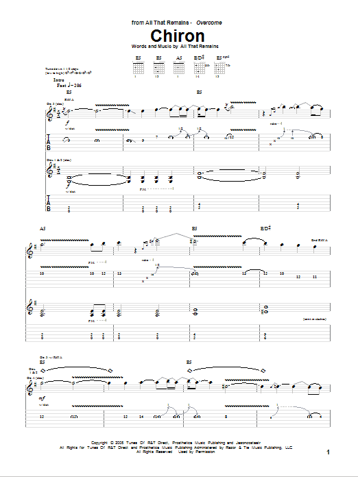 Learn to play All That Remains Chiron sheet music for Guitar Tab in minutes. Price: 7.8900$ All That Remains Chiron sheet music notes and chords arranged for Guitar Tab