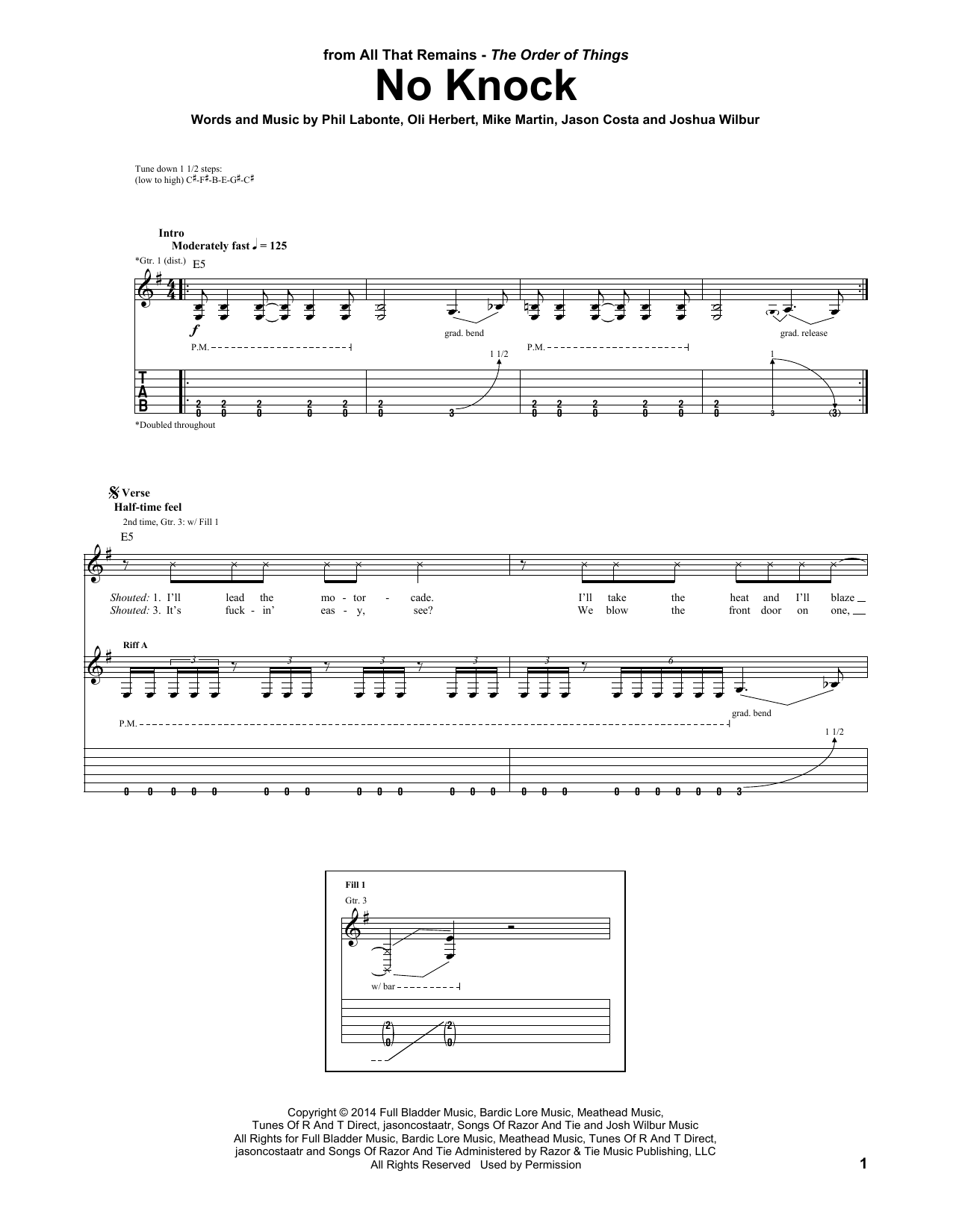 Learn to play All That Remains No Knock sheet music for Guitar Tab in minutes. Price: 7.8900$ All That Remains No Knock sheet music notes and chords arranged for Guitar Tab