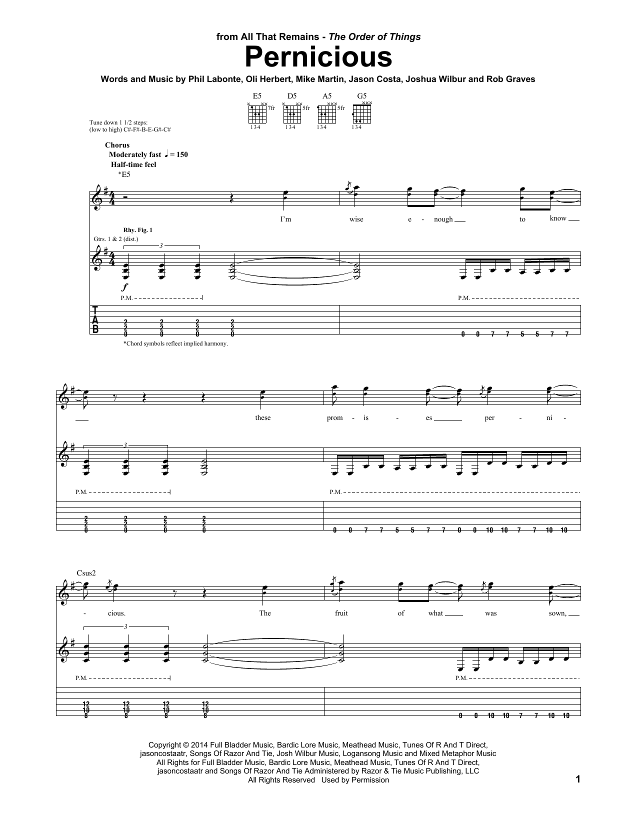 Learn to play All That Remains Pernicious sheet music for Guitar Tab in minutes. Price: 7.8900$ All That Remains Pernicious sheet music notes and chords arranged for Guitar Tab