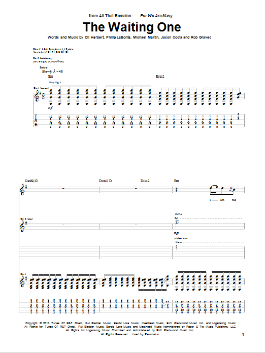 Learn to play All That Remains The Waiting One sheet music for Guitar Tab in minutes. Price: 7.8900$ All That Remains The Waiting One sheet music notes and chords arranged for Guitar Tab