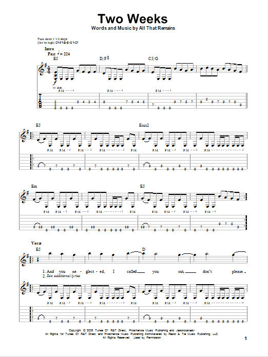 All That Remains Two Weeks sheet music notes and chords. Download Printable PDF.