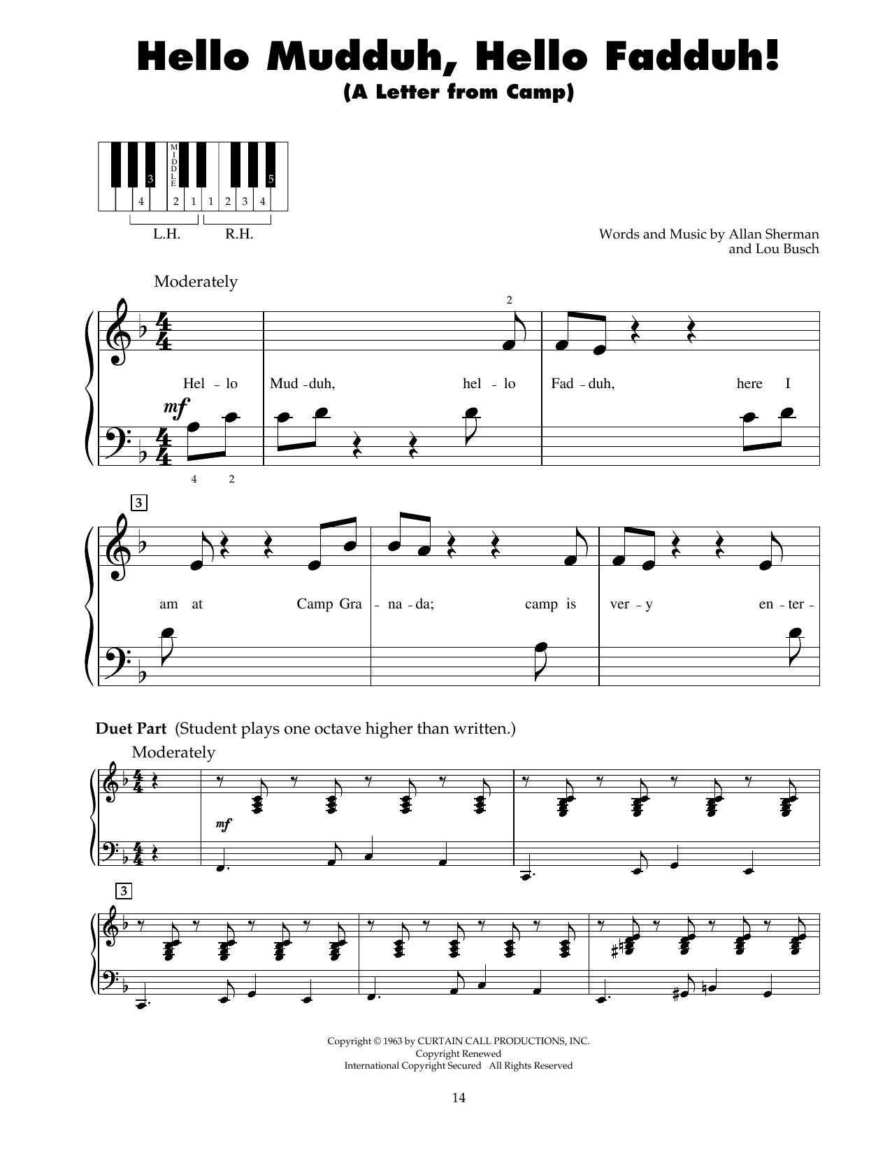 Allan Sherman Hello Mudduh, Hello Fadduh! (A Letter From Camp) sheet music notes and chords. Download Printable PDF.