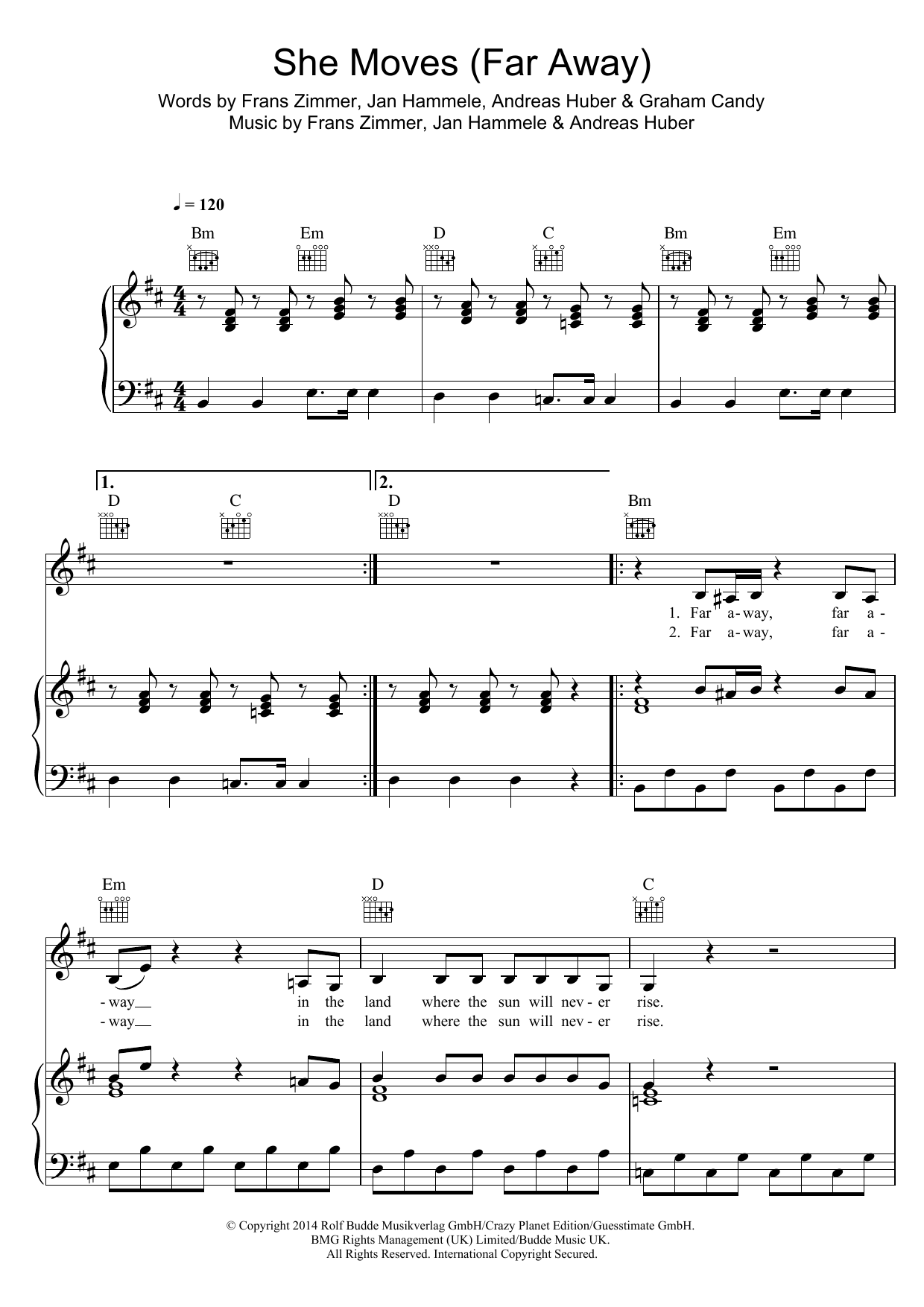 Learn to play Alle Farben She Moves (Far Away) sheet music for Piano, Vocal & Guitar Chords in minutes. Price: 7.8900$ Alle Farben She Moves (Far Away) sheet music notes and chords arranged for Piano, Vocal & Guitar Chords