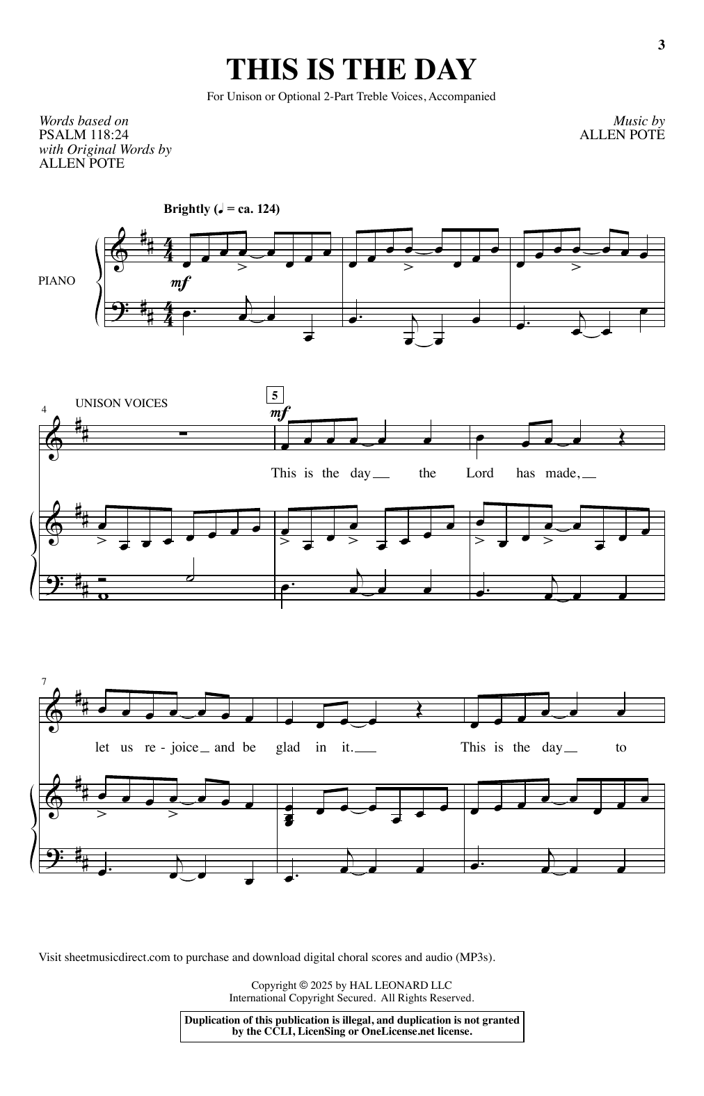 Allen Pote This Is The Day sheet music notes and chords. Download Printable PDF.