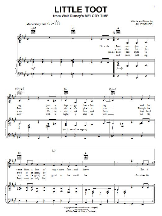 Learn to play Allie Wrubel Little Toot sheet music for Piano, Vocal & Guitar Chords (Right-Hand Melody) in minutes. Price: 7.8900$ Allie Wrubel Little Toot sheet music notes and chords arranged for Piano, Vocal & Guitar Chords (Right-Hand Melody)