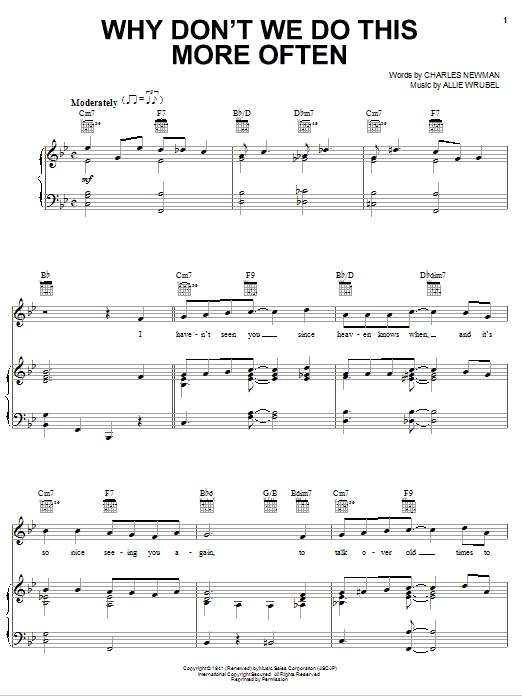 Allie Wrubel Why Don't We Do This More Often sheet music notes and chords arranged for Piano, Vocal & Guitar Chords (Right-Hand Melody)