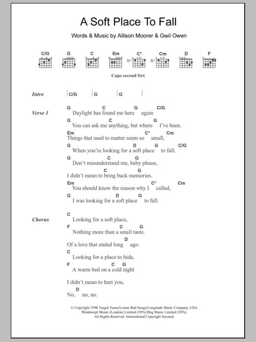 Allison Moorer A Soft Place To Fall sheet music notes and chords. Download Printable PDF.