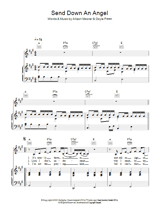 Learn to play Allison Moorer Send Down An Angel sheet music for Piano, Vocal & Guitar Chords in minutes. Price: 7.8900$ Allison Moorer Send Down An Angel sheet music notes and chords arranged for Piano, Vocal & Guitar Chords