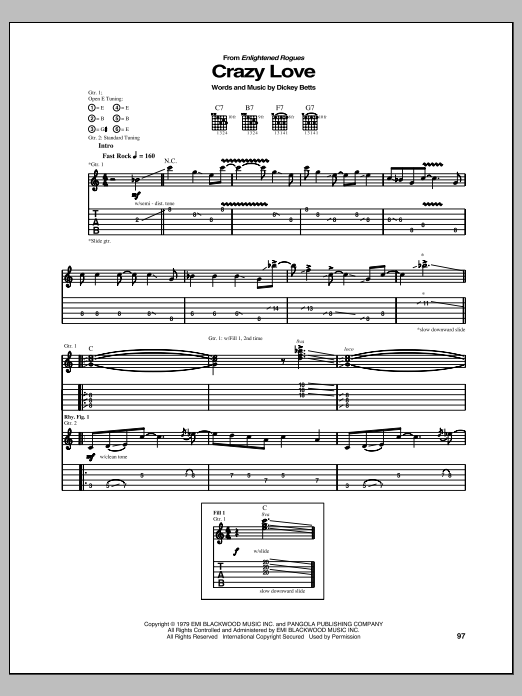 Learn to play Allman Brothers Band Crazy Love sheet music for Guitar Tab in minutes. Price: 7.8900$ Allman Brothers Band Crazy Love sheet music notes and chords arranged for Guitar Tab