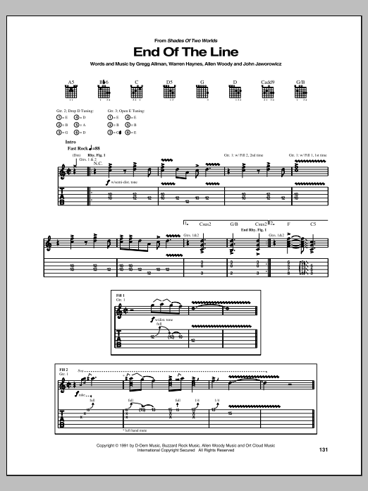 Learn to play Allman Brothers Band End Of The Line sheet music for Guitar Tab in minutes. Price: 7.8900$ Allman Brothers Band End Of The Line sheet music notes and chords arranged for Guitar Tab