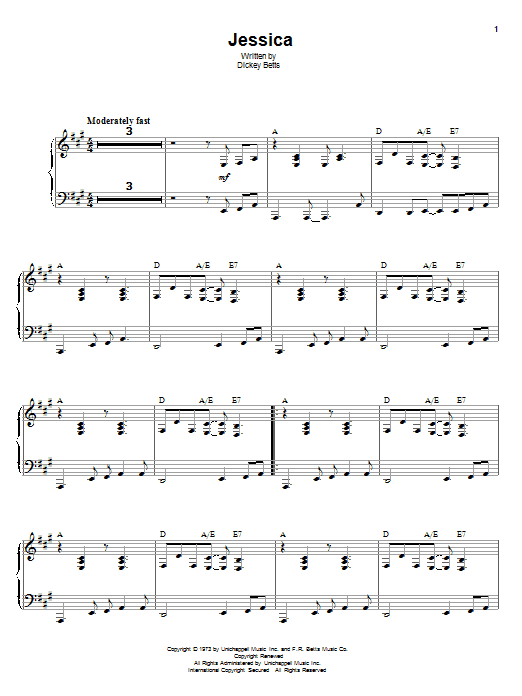 The Allman Brothers Band Jessica sheet music notes and chords. Download Printable PDF.