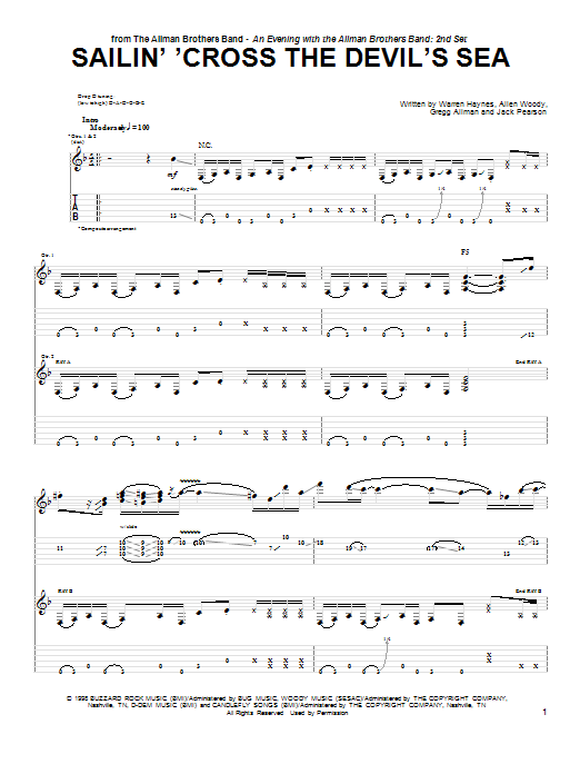 Learn to play Allman Brothers Band Sailin' 'Cross The Devil's Sea sheet music for Guitar Tab in minutes. Price: 7.8900$ Allman Brothers Band Sailin' 'Cross The Devil's Sea sheet music notes and chords arranged for Guitar Tab