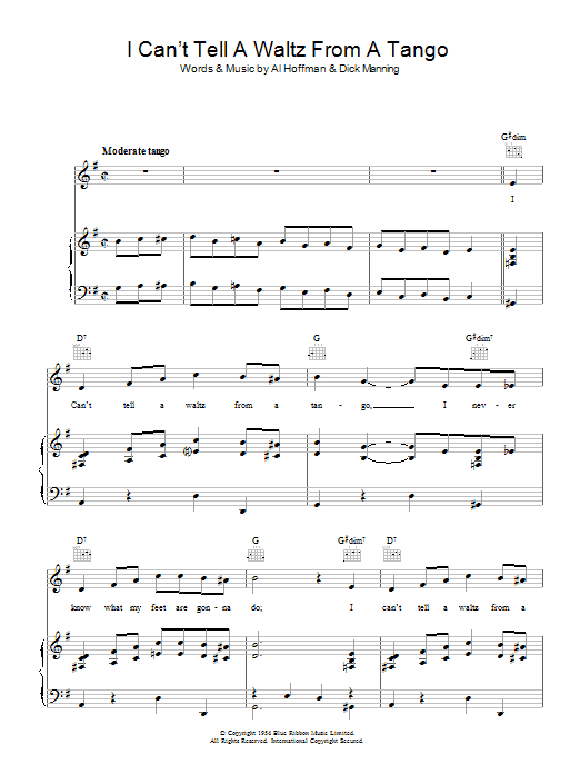 Learn to play Alma Cogan I Can't Tell A Waltz From A Tango sheet music for Piano, Vocal & Guitar Chords in minutes. Price: 7.8900$ Alma Cogan I Can't Tell A Waltz From A Tango sheet music notes and chords arranged for Piano, Vocal & Guitar Chords
