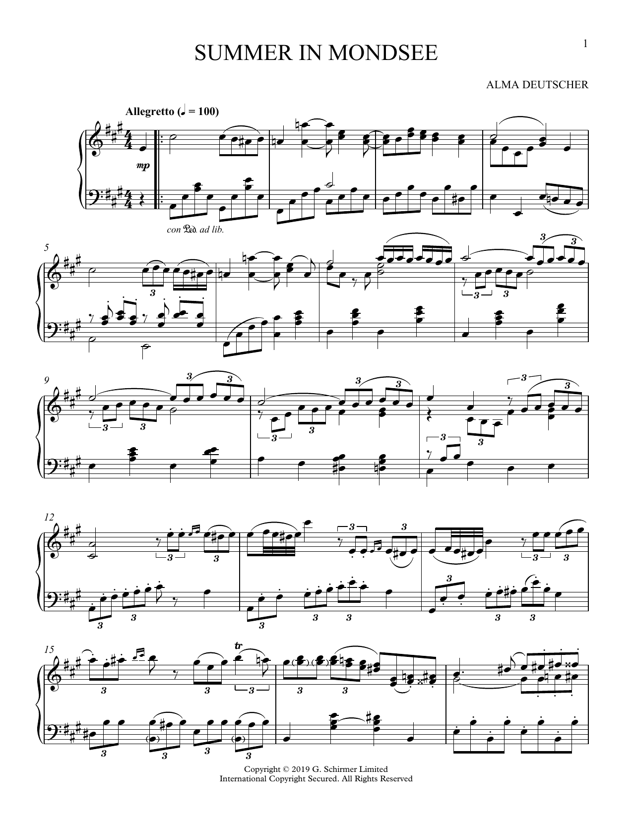 Alma Deutscher Summer In Mondsee (Allegretto in A Major) sheet music notes and chords. Download Printable PDF.