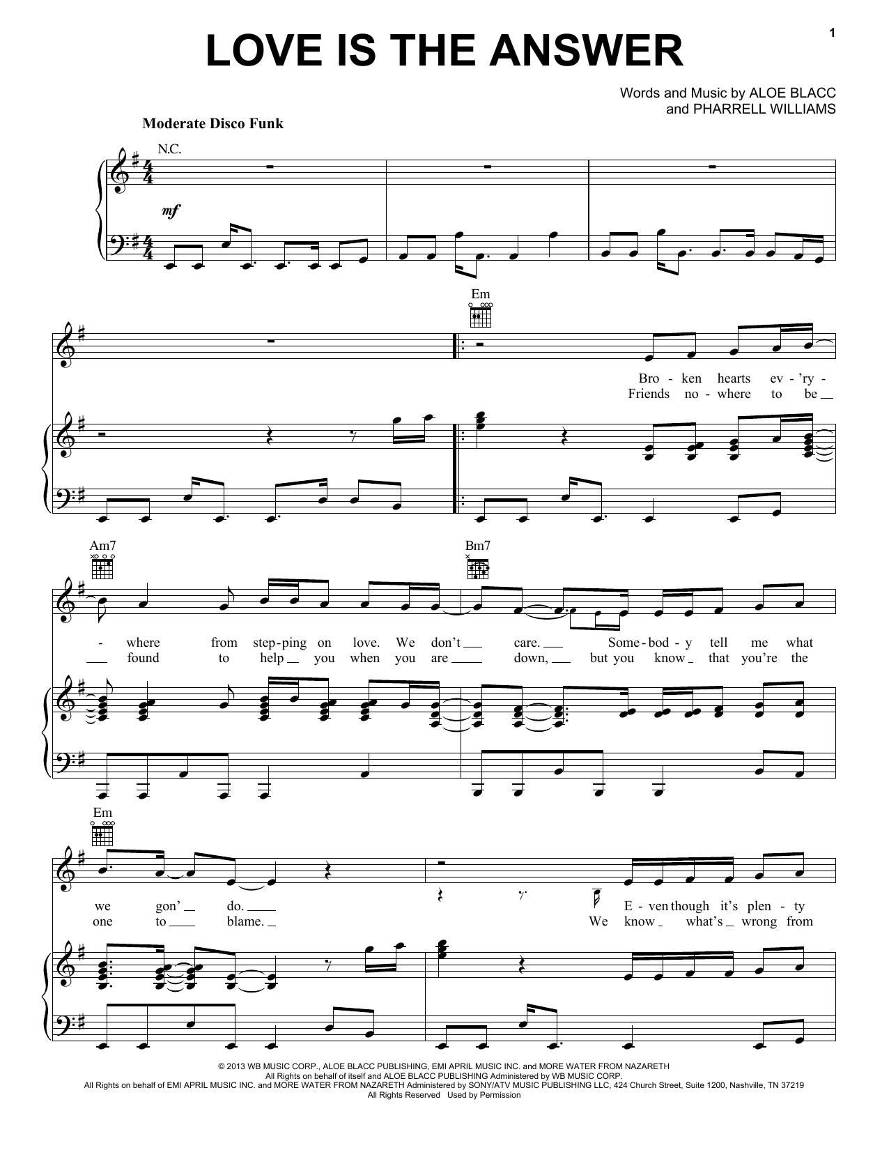Learn to play Aloe Blacc Love Is The Answer sheet music for Piano, Vocal & Guitar Chords (Right-Hand Melody) in minutes. Price: 7.8900$ Aloe Blacc Love Is The Answer sheet music notes and chords arranged for Piano, Vocal & Guitar Chords (Right-Hand Melody)