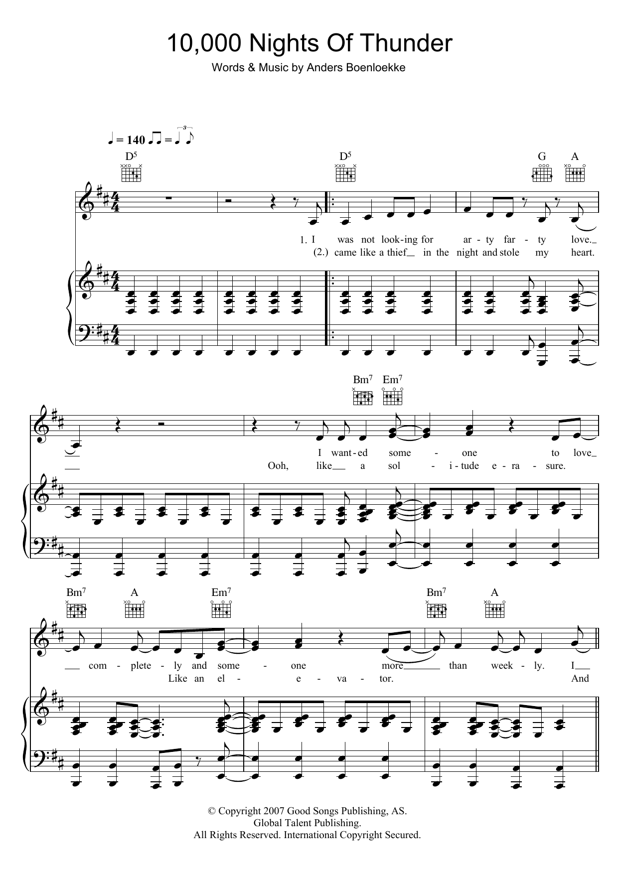 Learn to play Alphabeat 10,000 Nights Of Thunder sheet music for Piano, Vocal & Guitar Chords in minutes. Price: 7.8900$ Alphabeat 10,000 Nights Of Thunder sheet music notes and chords arranged for Piano, Vocal & Guitar Chords