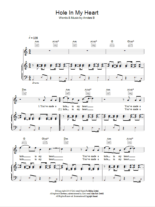 Alphabeat Hole In My Heart sheet music notes and chords. Download Printable PDF.