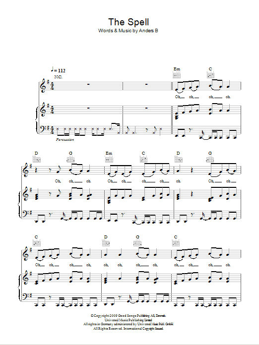 Alphabeat The Spell sheet music notes and chords arranged for Piano, Vocal & Guitar Chords
