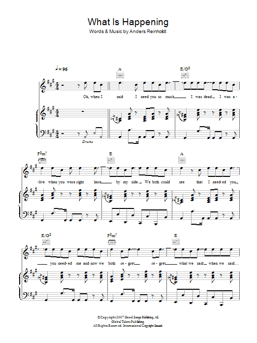 Learn to play Alphabeat What Is Happening sheet music for Piano, Vocal & Guitar Chords in minutes. Price: 7.8900$ Alphabeat What Is Happening sheet music notes and chords arranged for Piano, Vocal & Guitar Chords