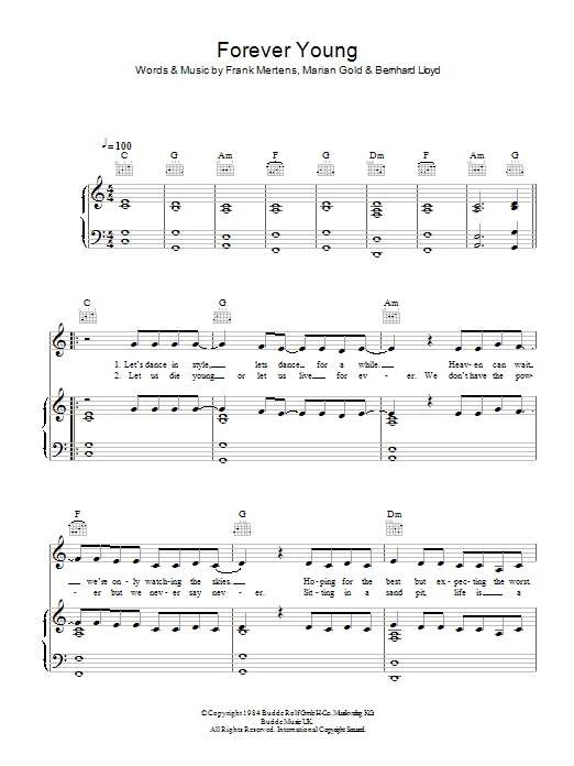 Alphaville Forever Young sheet music notes and chords. Download Printable PDF.