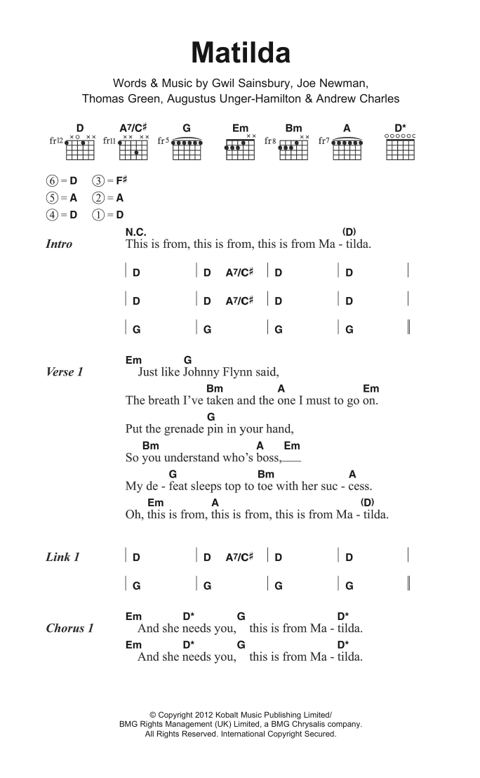 Alt-J Matilda sheet music notes and chords. Download Printable PDF.