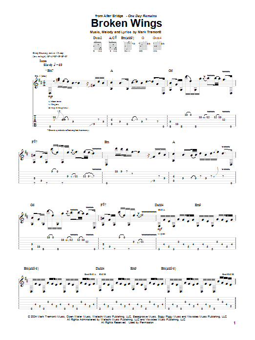 Alter Bridge Broken Wings sheet music notes and chords. Download Printable PDF.