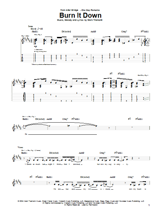 Learn to play Alter Bridge Burn It Down sheet music for Guitar Tab in minutes. Price: 7.8900$ Alter Bridge Burn It Down sheet music notes and chords arranged for Guitar Tab