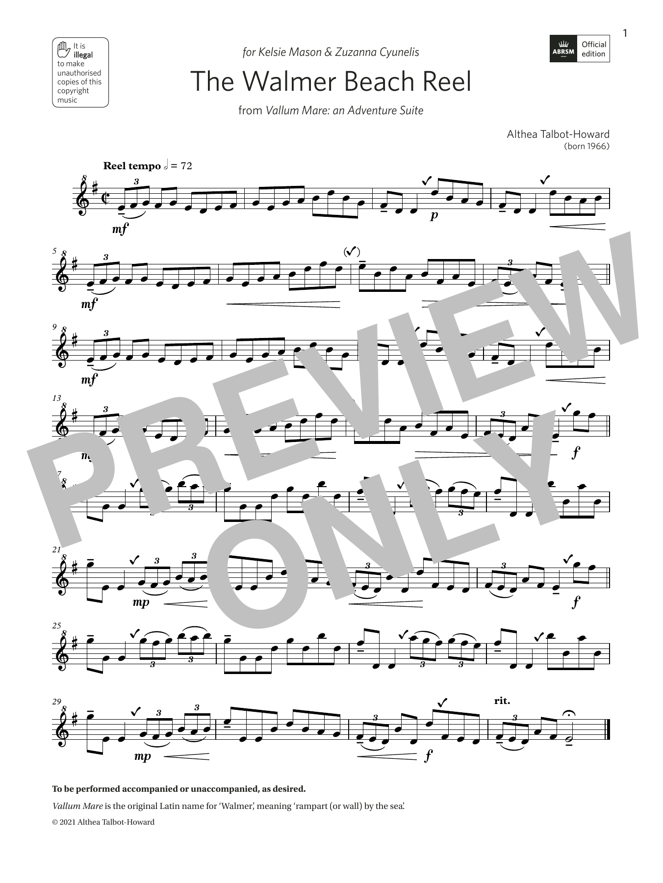Learn to play Althea Talbot-Howard The Walmer Beach Reel (Grade 4 List C9 from the ABRSM Descant Recorder syllabus from 2022) sheet music for Recorder Solo in minutes. Price: 5.9900$ Althea Talbot-Howard The Walmer Beach Reel (Grade 4 List C9 from the ABRSM Descant Recorder syllabus from 2022) sheet music notes and chords arranged for Recorder Solo