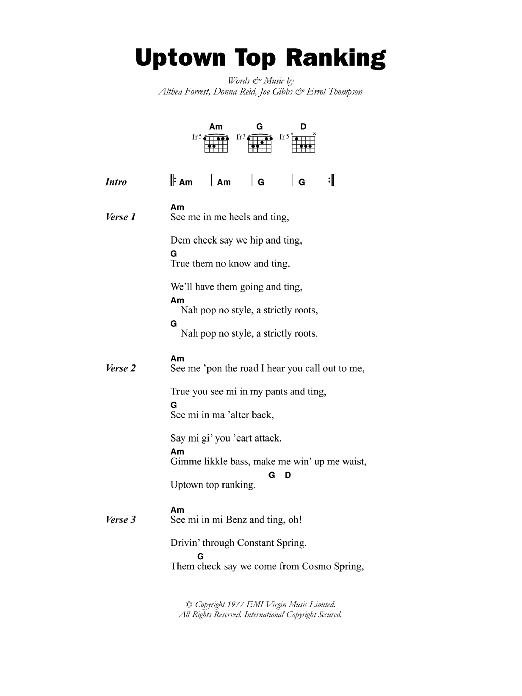 Althia & Donna Uptown Top Ranking sheet music notes and chords. Download Printable PDF.