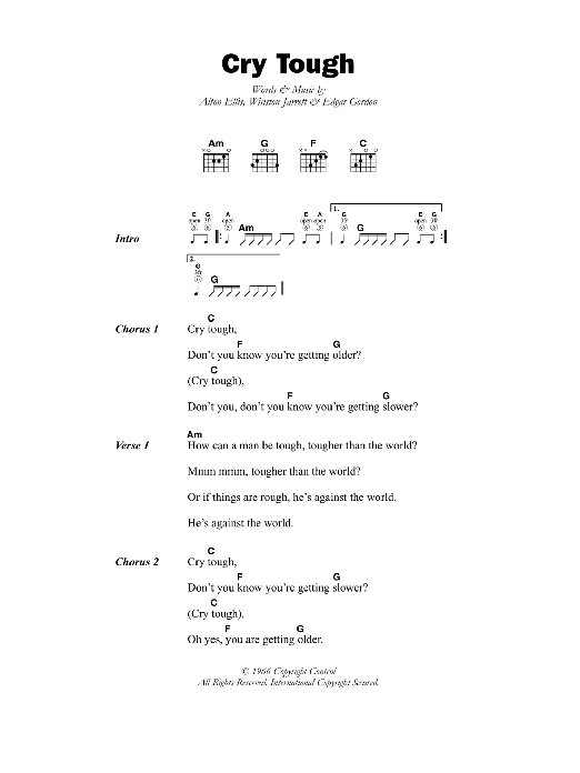 Alton Ellis Cry Tough sheet music notes and chords. Download Printable PDF.