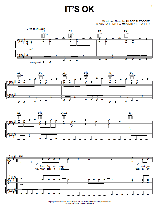 Alvin And The Chipmunks It's OK / It's Okay sheet music notes and chords arranged for Piano, Vocal & Guitar Chords (Right-Hand Melody)
