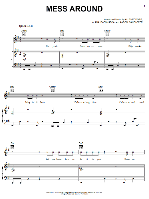 Learn to play Alvin And The Chipmunks Mess Around sheet music for Piano, Vocal & Guitar Chords (Right-Hand Melody) in minutes. Price: 7.8900$ Alvin And The Chipmunks Mess Around sheet music notes and chords arranged for Piano, Vocal & Guitar Chords (Right-Hand Melody)