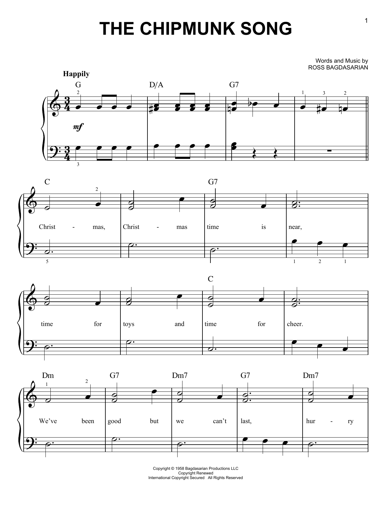 Alvin And The Chipmunks The Chipmunk Song sheet music notes and chords. Download Printable PDF.