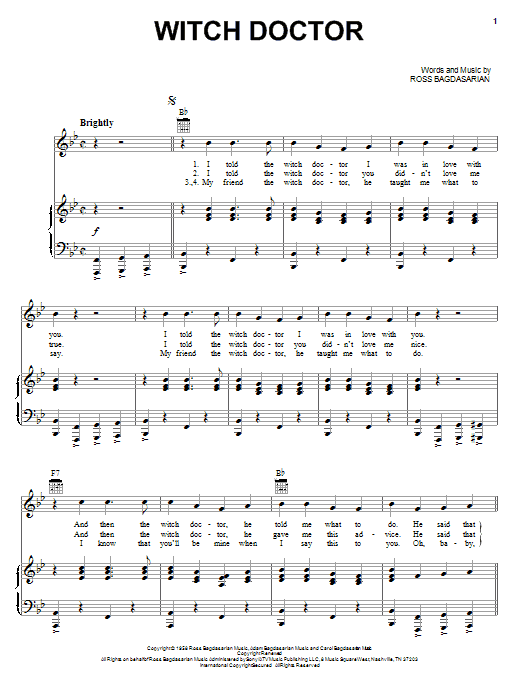 Alvin And The Chipmunks Witch Doctor sheet music notes and chords. Download Printable PDF.