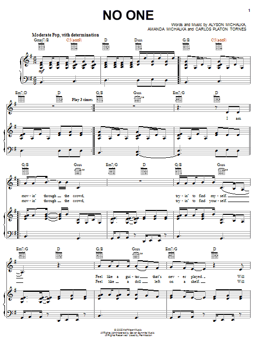 Learn to play Aly & AJ No One sheet music for Piano, Vocal & Guitar Chords (Right-Hand Melody) in minutes. Price: 7.8900$ Aly & AJ No One sheet music notes and chords arranged for Piano, Vocal & Guitar Chords (Right-Hand Melody)